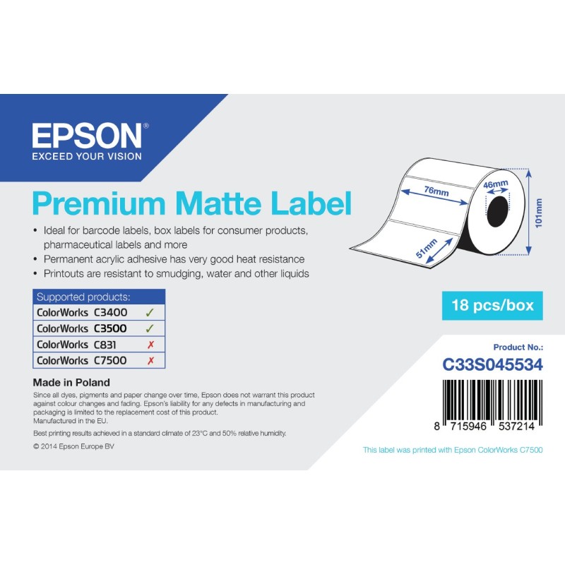 Premium - Matt - 76 x 51 mm 650 Etikett(en) (1 Rolle(n)